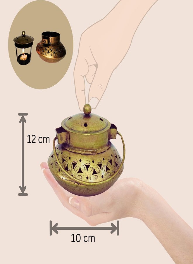 RusticDior Metal Degchi Style For Dhoop,Tea Light Candle Holder, Cone And Sambrani Cup,Incense Stick (4x4),Golden - Image 2